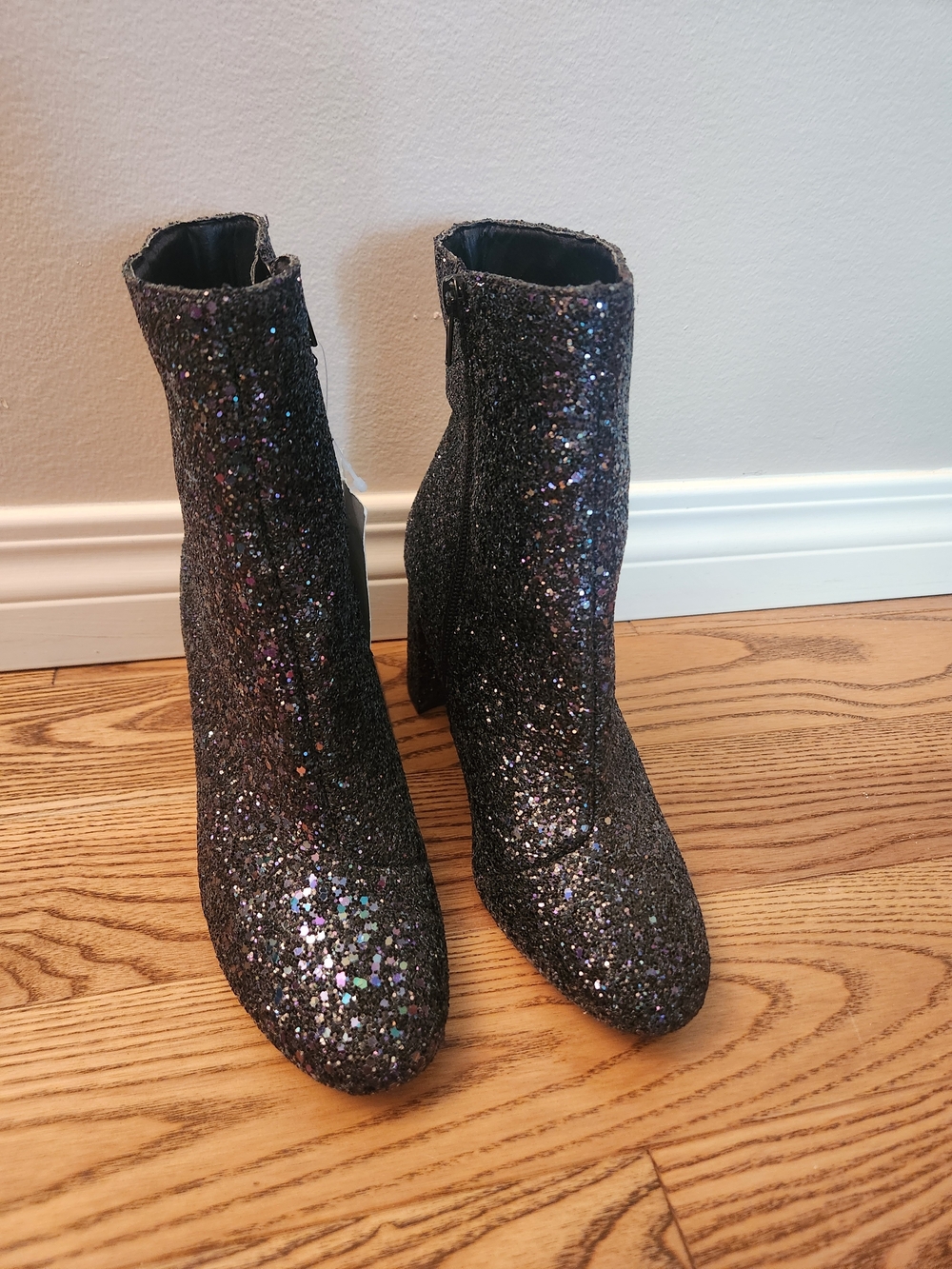 Billa Blue/purple Glitter Block Heel Ankle Boots Size 6.5